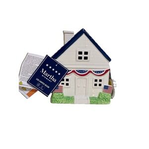 Stars & Stripes Patriotic July 4th 2026 Blue LED Ceramic House Americana NWT